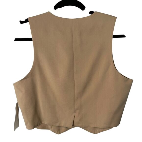 NWT‎ Donni. Twill Crop Vest in Sand Beige Tan V Neck Medium Neutral Minimal - Picture 6 of 9